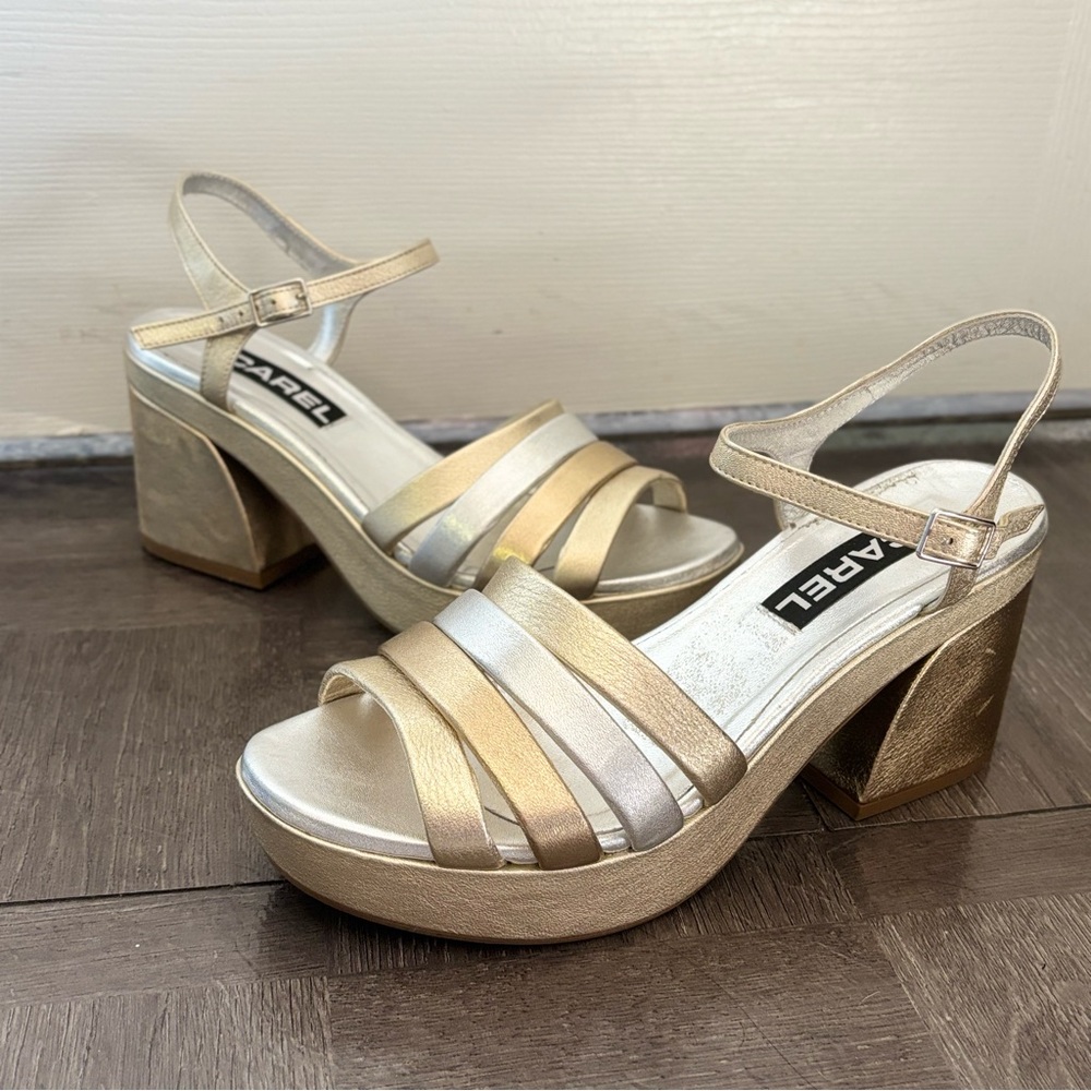 CAREL PARIS Silver And Gold Leather Platform Pumps Size 40/ 9 US - Picture 5 of 9